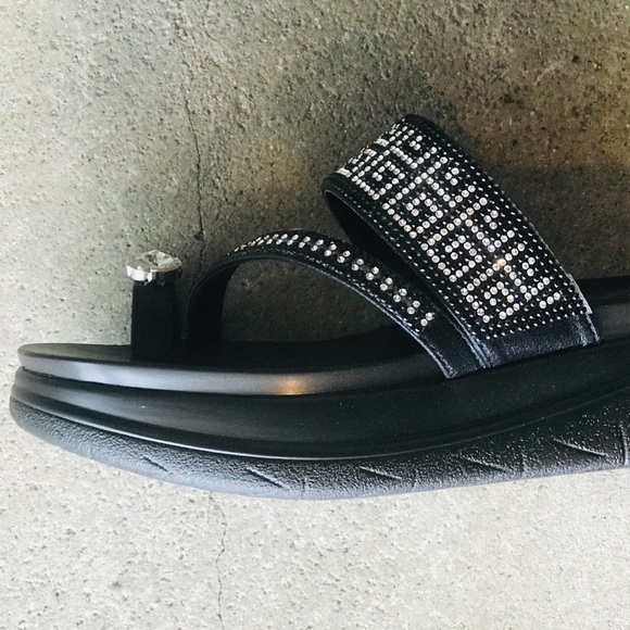 Italina Black & Silver Toe Bling Wedge SANDAL - Picture 3 of 8